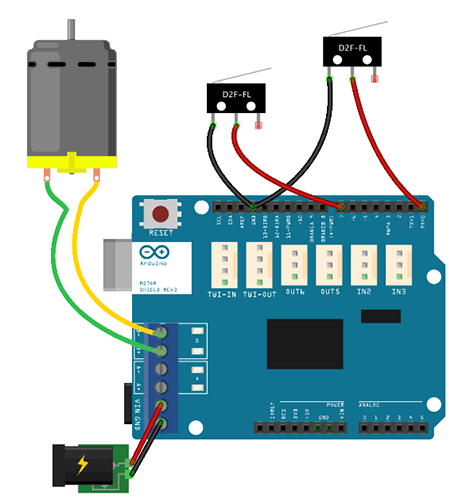 A diagram showing the Arduino and motor wiring.