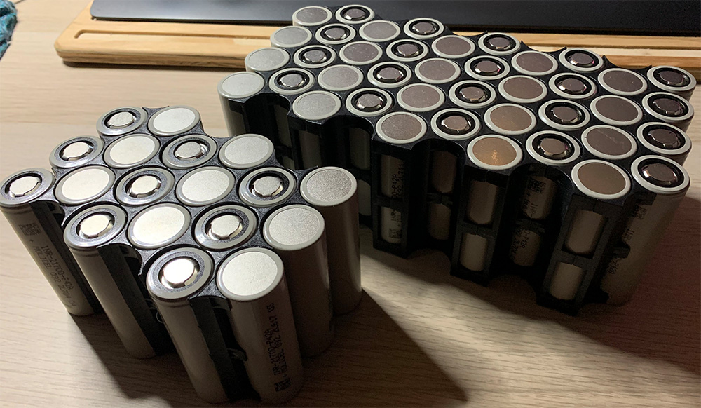 An image of 2 lithium ion battery packs under construction